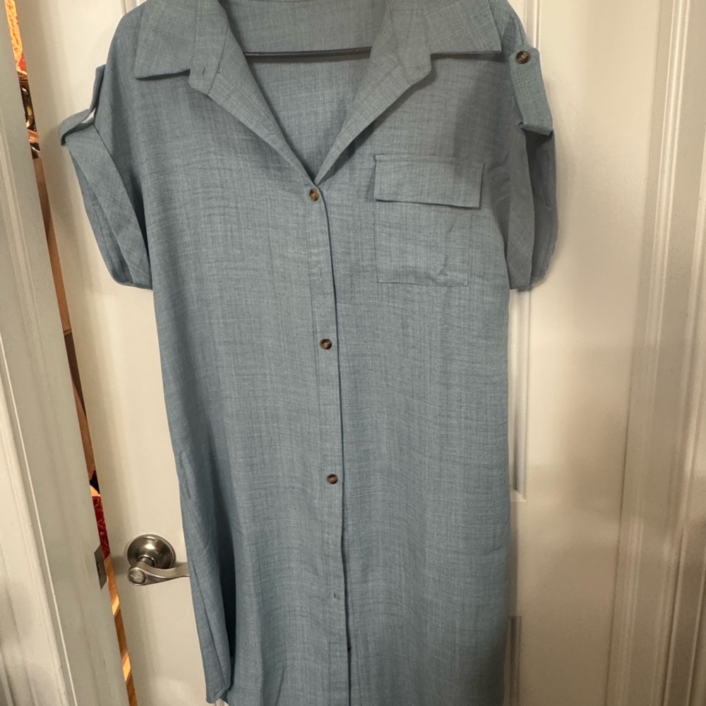 SHEIN Sky Blue Casual Shirt Dress